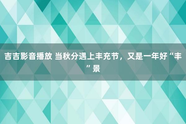 吉吉影音播放 当秋分遇上丰充节，又是一年好“丰”景