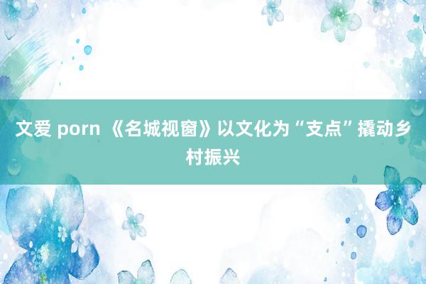 文爱 porn 《名城视窗》以文化为“支点”撬动乡村振兴