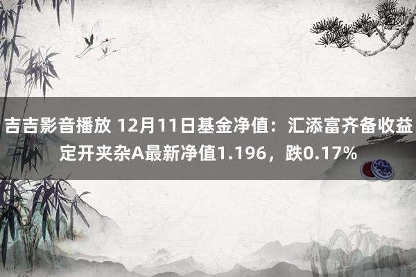 吉吉影音播放 12月11日基金净值：汇添富齐备收益定开夹杂A最新净值1.196，跌0.17%