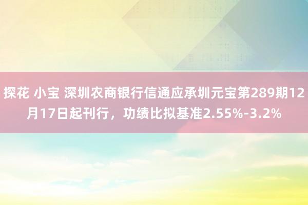 探花 小宝 深圳农商银行信通应承圳元宝第289期12月17日起刊行，功绩比拟基准2.55%-3.2%