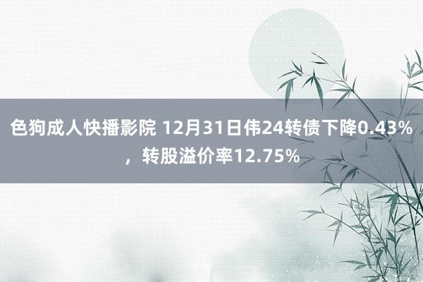 色狗成人快播影院 12月31日伟24转债下降0.43%，转股溢价率12.75%